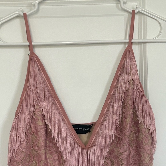 PrettyLittleThing Pink Lace Fringe Mini Dress - Picture 5 of 16